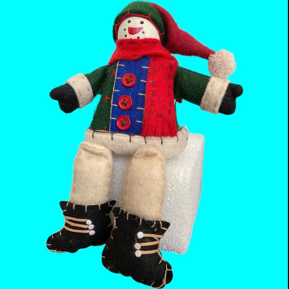 Vintage Snowman Shelf Sitter Delton Products Green Blue Red Felt Chi Omega 1998